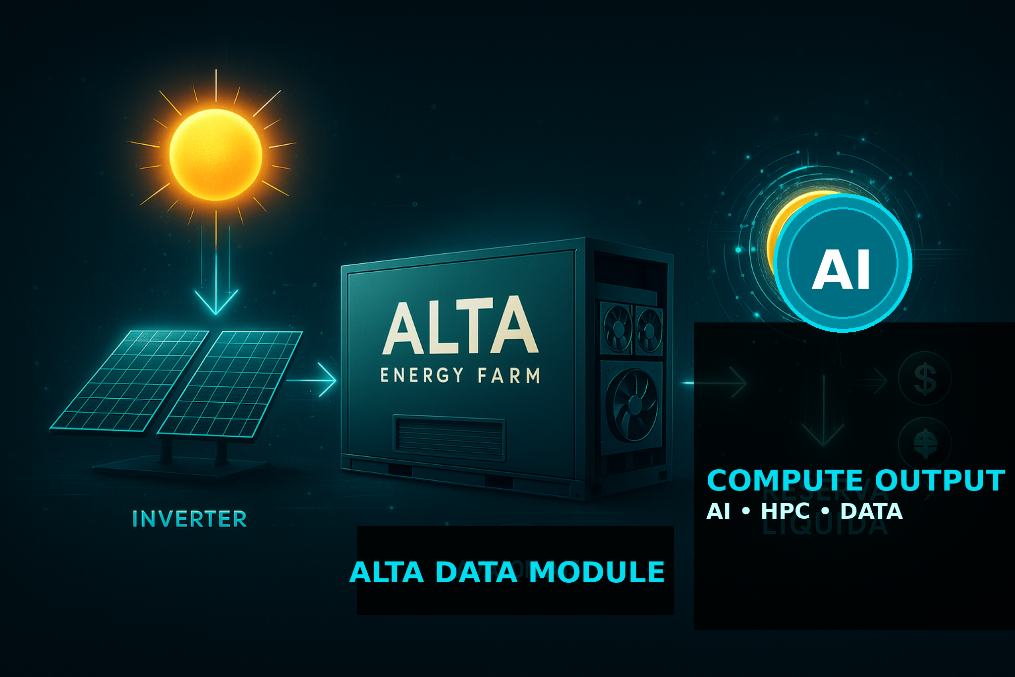 Flujo conceptual: energía limpia hacia capacidad de cómputo